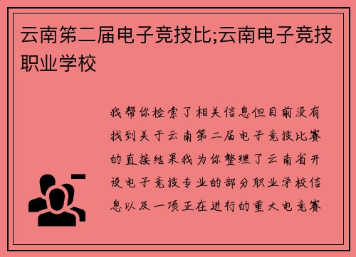 云南笫二届电子竞技比;云南电子竞技职业学校