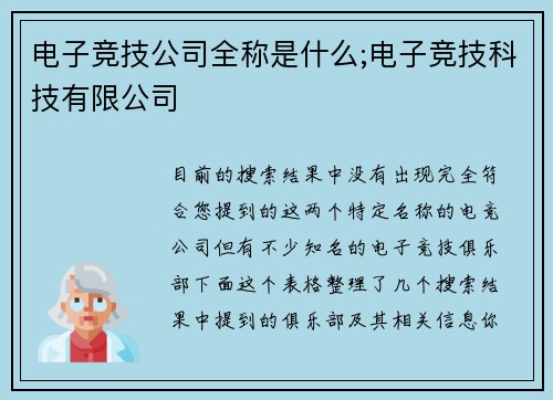 电子竞技公司全称是什么;电子竞技科技有限公司